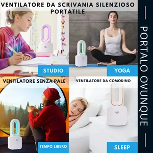 Zephir ventilatore da tavolo ricaricabile no pale 3 velocità 7 colori di luce