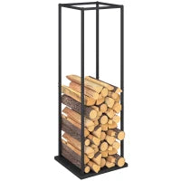 Portalegna Metallico con Base Rialzata, Carico Massimo 100 kg 33x33x110 cm Nero