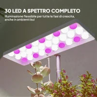 Lampade per Pianta da 30 Luci LED con 3 Vasi, Timer e Illuminazione Regolabile, 31.8x13.4x18.6-35.6 cm, Bianco