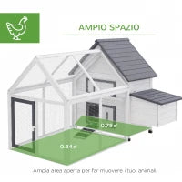 Gabbia per Galline con Corsa Tetto Impermeabile da Giardino, Pollaio per Galline Ovaiole da Esterno in Legno 166 x 124 x 112 cm