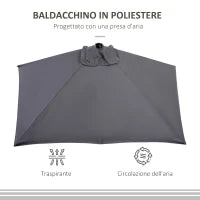 Ombrellone da Parete Mezzaluna Salvaspazio con Apertura a Manovella, Grigio