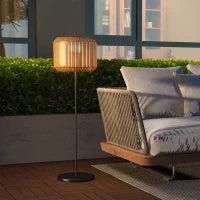 Lampada Solare da Giardino con Illuminazione LED, in Acciaio e Rattan PE, Ø34x130 cm, Giallo