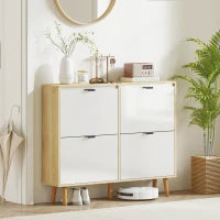 Scarpiera Slim Moderna con 4 Cassetti Ribaltabili per 20 Paia di Scarpe, 105x24x92.5 cm, Bianco