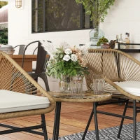 Set da Giardino 3 Pezzi in Rattan PE e Acciaio con 2 Sedie con Cuscini e Tavolino Rotondo, Multicolore
