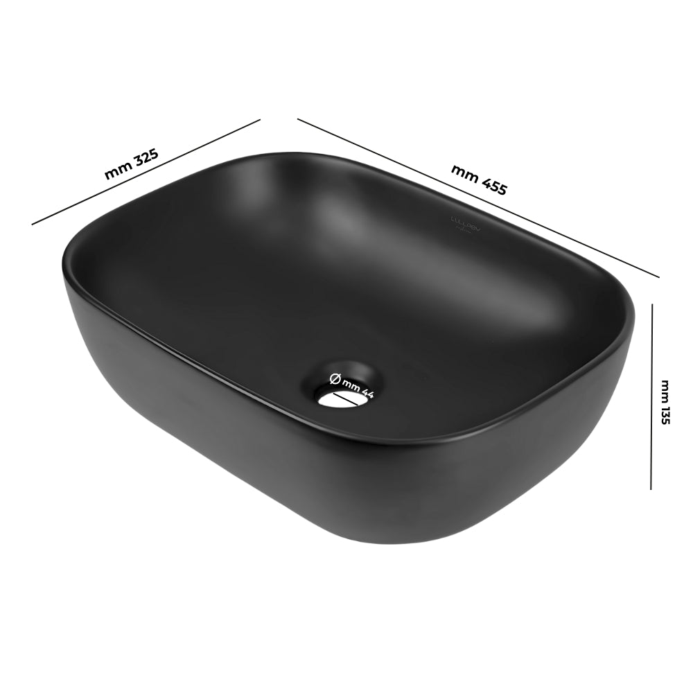 Lavabo da appoggio ceramica nero rettangolare arredo bagno 45,5x32,5x13,5 cm *** confezione 1