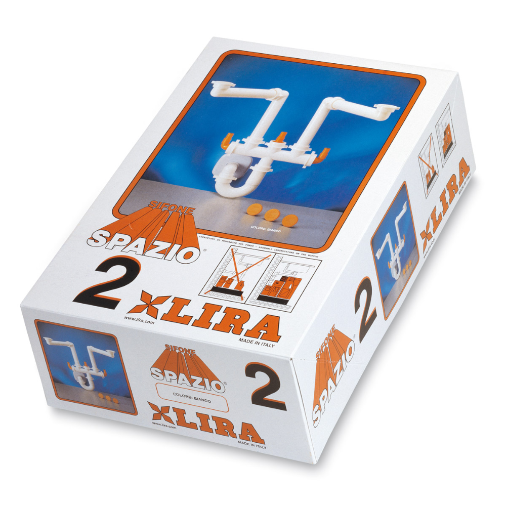 Sifone lira salvaspazio 2 vie attacco plastica bianco