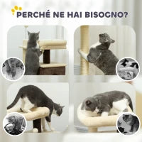 Albero Tiragraffi per Gatti con 2 Casette, Lettino, Piattaforme di Salto e Pallina, in Legno, 55x48x107 cm