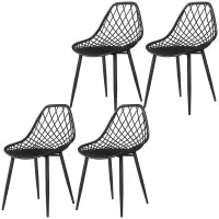 Set 4 Sedie da Pranzo Moderne con Schienale Traforato in Plastica e Gambe in Metallo, Nero