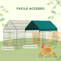 Gabbia per Conigli da Esterno e Interno a Casetta con Tettuccio, 220x85x103cm, Verde