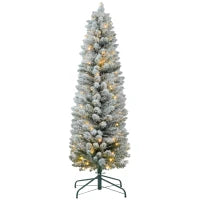 Albero di Natale Innevato con 263 Rami e Luci LED Bianche in Plastica e Metallo, Ø45x150 cm, Verde