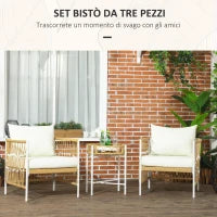 Set da Giardino Stile Boho in Rattan con 2 Sedie con Cuscini e Tavolino Rotondo, Giallo