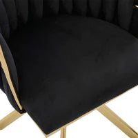 Set da 2 Sedie Girevoli a 180° con Supporto Lombare Ergonomico e Rivestimento Effetto Velluto, 56x50x70 cm, Nero