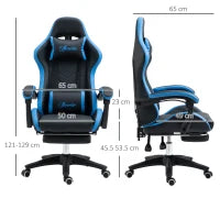 Sedia da Gaming con Altezza Regolabile e Schienale Reclinabile, 65x65x121-129 cm, Blu e Nero