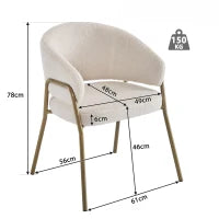 Sedia Imbottita in Velluto di Agnello con Braccioli, Schienale con Motivo a Fori, Gambe Dorate, 49x48x78 cm, Bianco