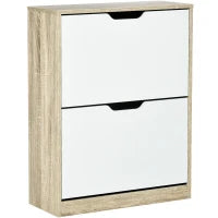 Scarpiera Salvaspazio Slim a 2 Cassetti per 8 Paia di Scarpe 62.5x26x81 cm, Legno e Bianco