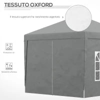 Gazebo da Esterno 3x3 m Pieghevole con 4 Pannelli Laterali, in Acciaio e Tessuto Oxford Grigio Chiaro
