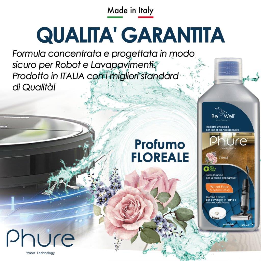 PHURE Detergente Concentrato per Robot Lavapavimenti e Aspirazione con Igienizzante Multisurface 1000ml pulizia senza aloni e sostenibile Adatto a tutti i Robot (FLOREALE)