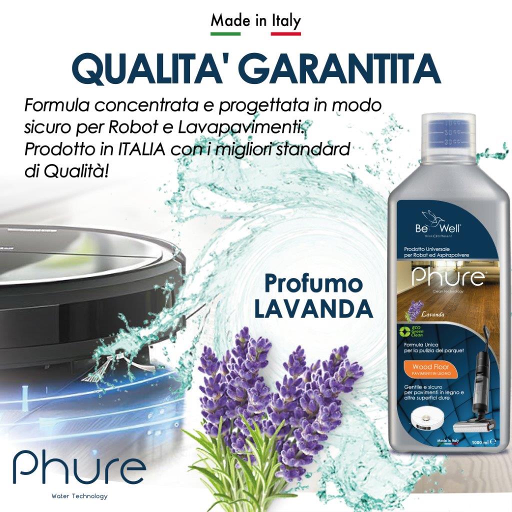 PHURE Detergente Concentrato per Robot Lavapavimenti e Aspirazione con Igienizzante Multisurface 1000ml pulizia senza aloni e sostenibile Adatto a tutti i Robot (LAVANDA)