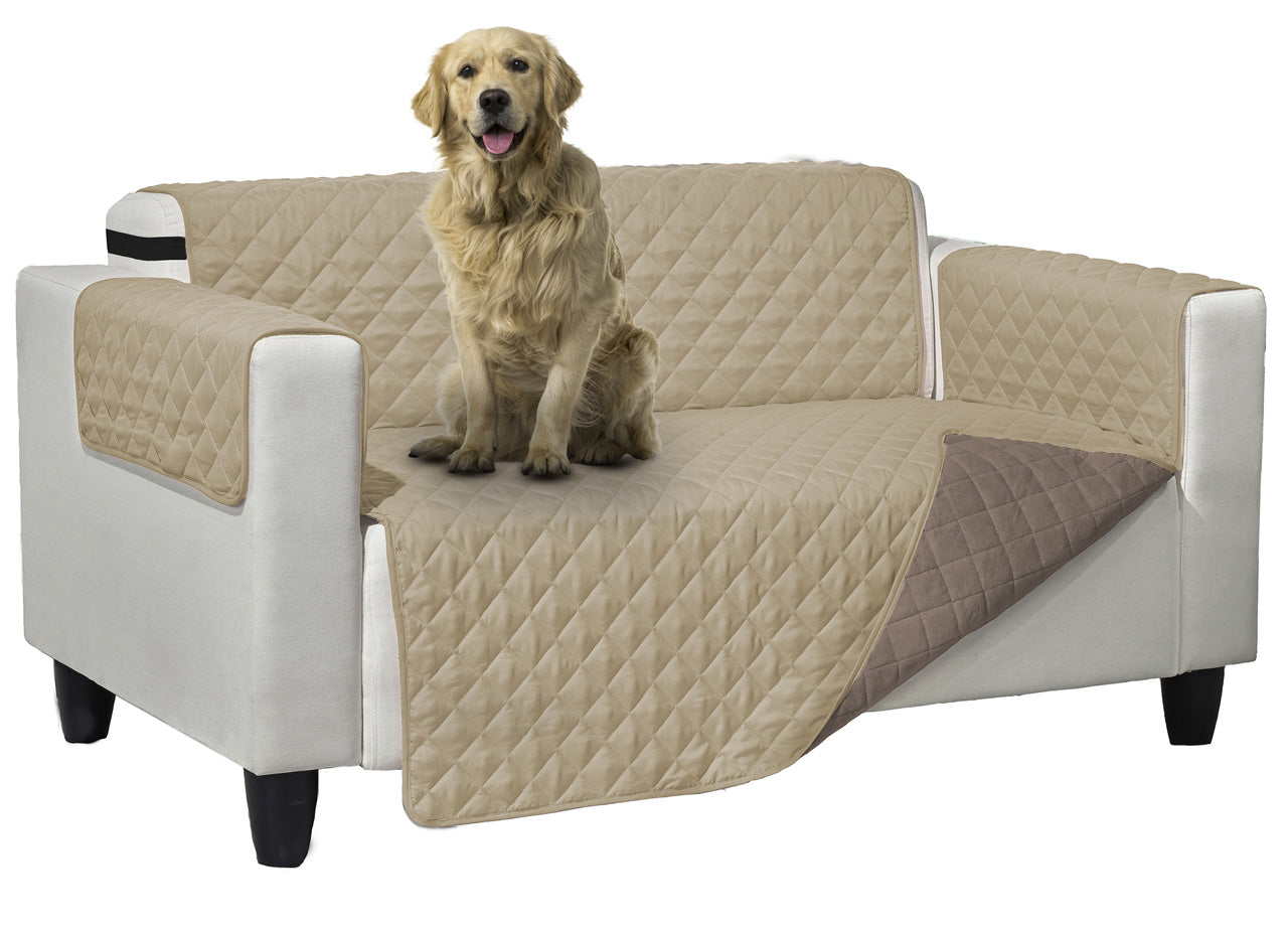 Copridivano Trapuntato Queen Antimacchia Double Face Tortora-Crema - 4 Posti - Tortora-Crema