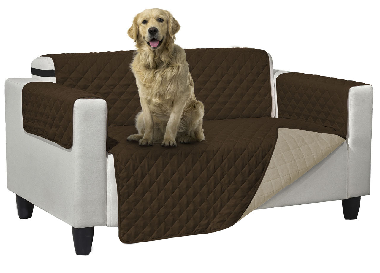 Copridivano Trapuntato Queen Antimacchia Double Face Marrone-Crema - 4 Posti - Marrone-Crema