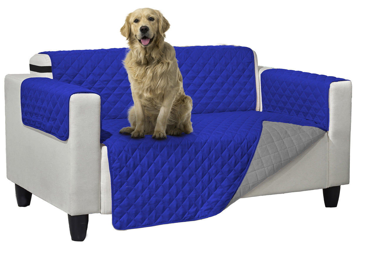 Copridivano Trapuntato Double Face Bicolor Antimacchia Modello Queen - 2 Posti - Blu-Grigio