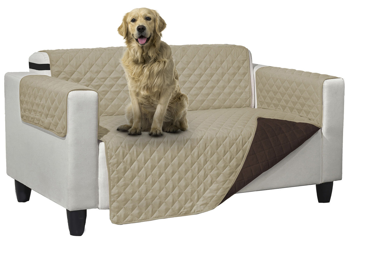 Copridivano Trapuntato Queen Antimacchia Double Face Marrone-Crema - 4 Posti - Marrone-Crema