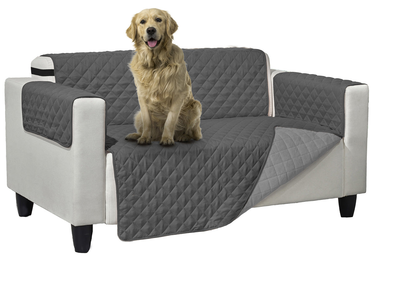 Copridivano Trapuntato Double Face Bicolor Antimacchia Modello Queen - 4 Posti - Grigio-Grigio Chiaro