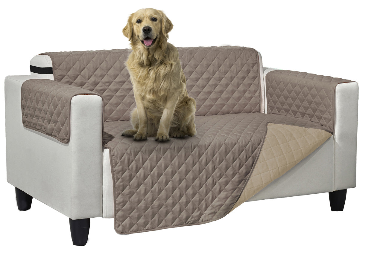 Copridivano Trapuntato Queen Antimacchia Double Face Tortora-Crema - 4 Posti - Tortora-Crema