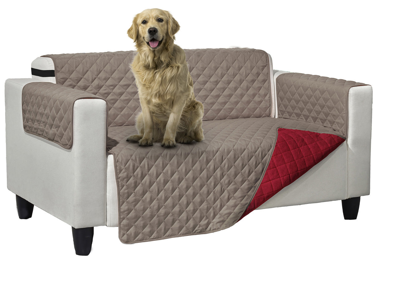 Copridivano Trapuntato Double Face Bicolor Antimacchia Modello Queen - Poltrona - Tortora-Rosso