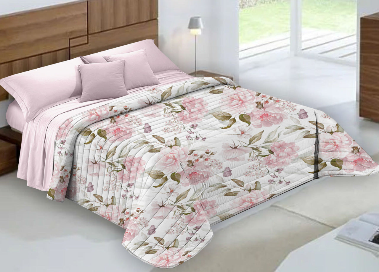 Quilt Trapuntino Piumino Estivo 100gr/mq Microfibra Diadema Fiori - Piazza E Mezza - Cipria 4