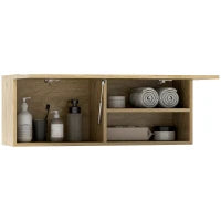 Mobiletto Bagno Pensile con Anta a Ribalta e Ripiani, 80x25x30 cm, Legno Naturale