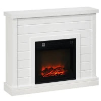 Camino Elettrico 1800W con Effetto Fiamma e Telecomando, in Legno, Metallo e Vetro, 96.5x22x81.7 cm, Bianco