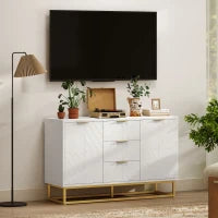 Credenza Moderna Bianca, Credenza Bassa Buffet per Cucina o Sala da Pranzo con 3 Cassetti e 2 Ante, 120x40x76cm