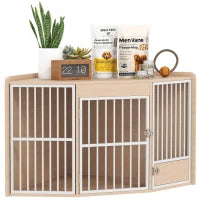 Gabbia ad angolo per cani, tavolino, con porta girevole, per piccoli e medi cani 113 x 80 x 64 cm, rovere