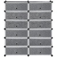 Mobile Scarpiera Modulare Salvaspazio, 12 Cubi 45x35x16 cm in Acciaio e PP, Nero e Bianco