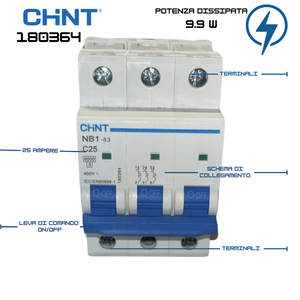 Chint nb1-63 interruttore magnetotermico 3p curva c 6ka guida din *** ampere 25 ampere, confezione 1