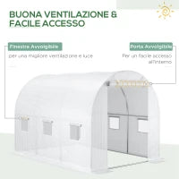 Telo Serra in PE con 6 Finestre, Porta Avvolgibile e Bordi Interrati, 3x2x2 m, Bianco