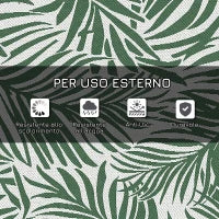 Tappeto Esterno per Balcone e Terrazza Reversibile con Fantasia a Foglie, 152x243 cm, Verde e Bianco