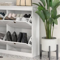 Scarpiera per 20 paia, con 4 cassetti ribaltabili e ripiani regolabili, 105x24x82,5 cm, Bianco