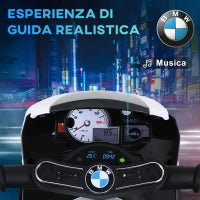 Moto Elettrica per Bambini Max. 20kg con Licenza BMW, Macchina Elettrica con 3 Ruote, Batteria Ricaricabile 6V, Bianco Nera, 66x37x44cm