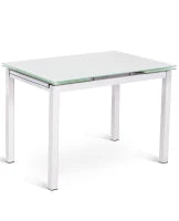 E-STYLO Tavolo allungabile con top in vetro temperato bianco e gambe in metallo bianco, 75cm X 110/170cm H. 75cm.