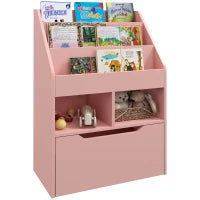 Scaffale per bambini con cassetto, Libreria con ripiani, 60 x 29,9 x 90 cm, Rosa