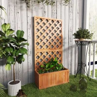 Fioriera da Esterno con Grigliato per Rampicanti e Vaso, in Legno di Abete, 72.5x31.5x149.5 cm, Arancio