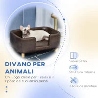 Divanetto per Animali, Cuscino Imbottito in Gommapiuma Rimovibile, Cane di Taglia Media Piccola, Marrone Scuro 74x48.5x31cm