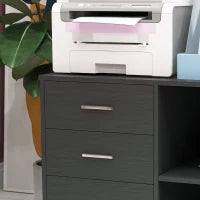 Supporto Stampante, Organizer da Scrivania, Cassettiera con 3 Cassetti, 2 Mensole e Ampio Piano, in Pannelli di Particelle, Nero