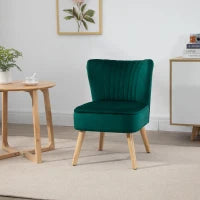 Poltroncina Stile Nordico dal Design Ergonomico in Legno e Velluto Verde per Casa e Soggiorno 57 x 68 x 76 cm