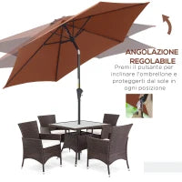 Ombrellone da Giardino Inclinabile con Manovella, in Alluminio, Metallo e Poliestere, Ø260x235 cm, Nero e Caffè