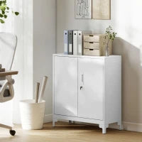 Armadio da ufficio in metallo, porte chiudibili, cassettiera da ufficio, design a 2 livelli, Bianco