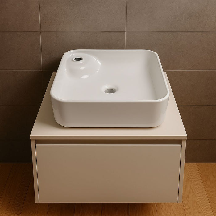 Lavabo d'appoggio ceramica bianco quadrato lavandino arredo bagno cm 43x43x12