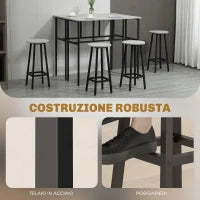 Set da Bar 6 Pezzi con 4 Sgabelli da Bar e 2 Tavoli Alti in Legno Truciolato e Acciaio per Cucina e Soggiorno, Grigio